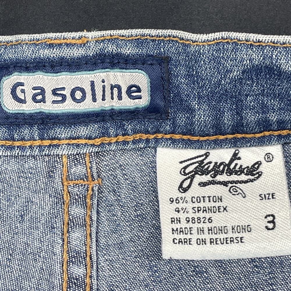 Y2K Vtg Gasoline Brand Womens 3 Flare Boot Leg Denim Jeans Swirl Stitch Festival - Picture 6 of 8